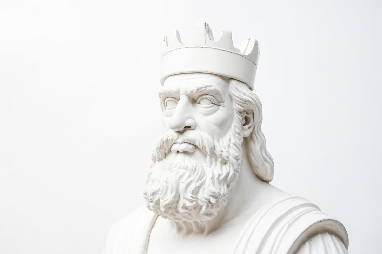 White plaster bust of a king wearing a crown photo
