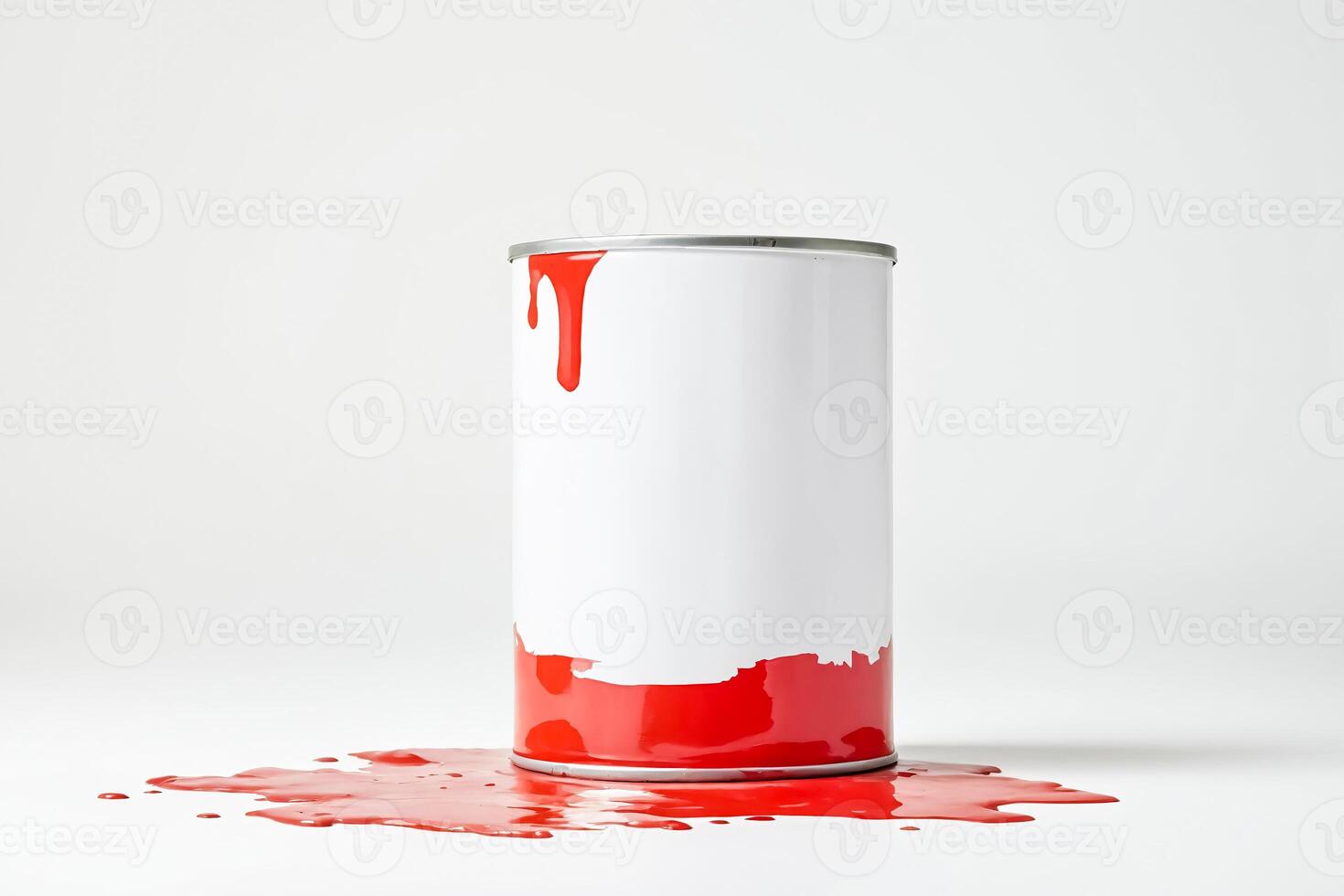 Red Paint Can Spilled On White Background photo