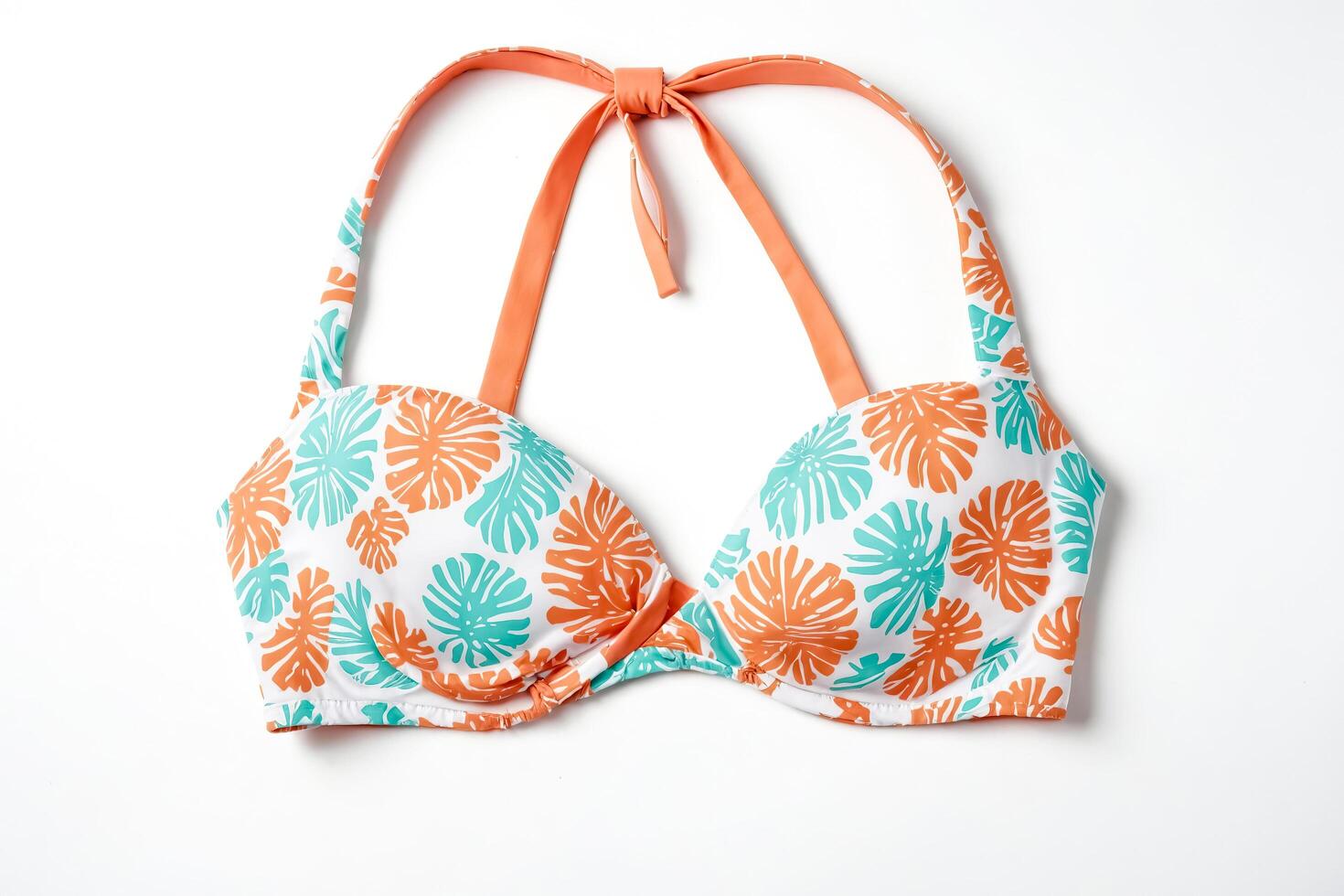 Orange and Turquoise Floral Bikini Top photo