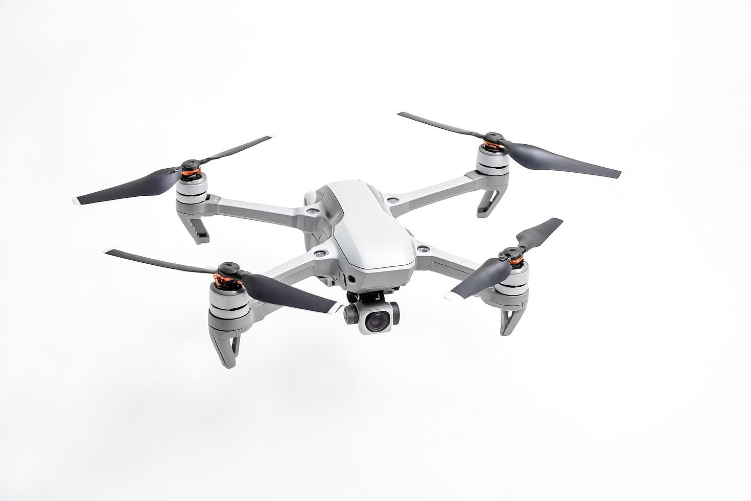 Grey Drone with Black Propellers Isolated on White Background photo