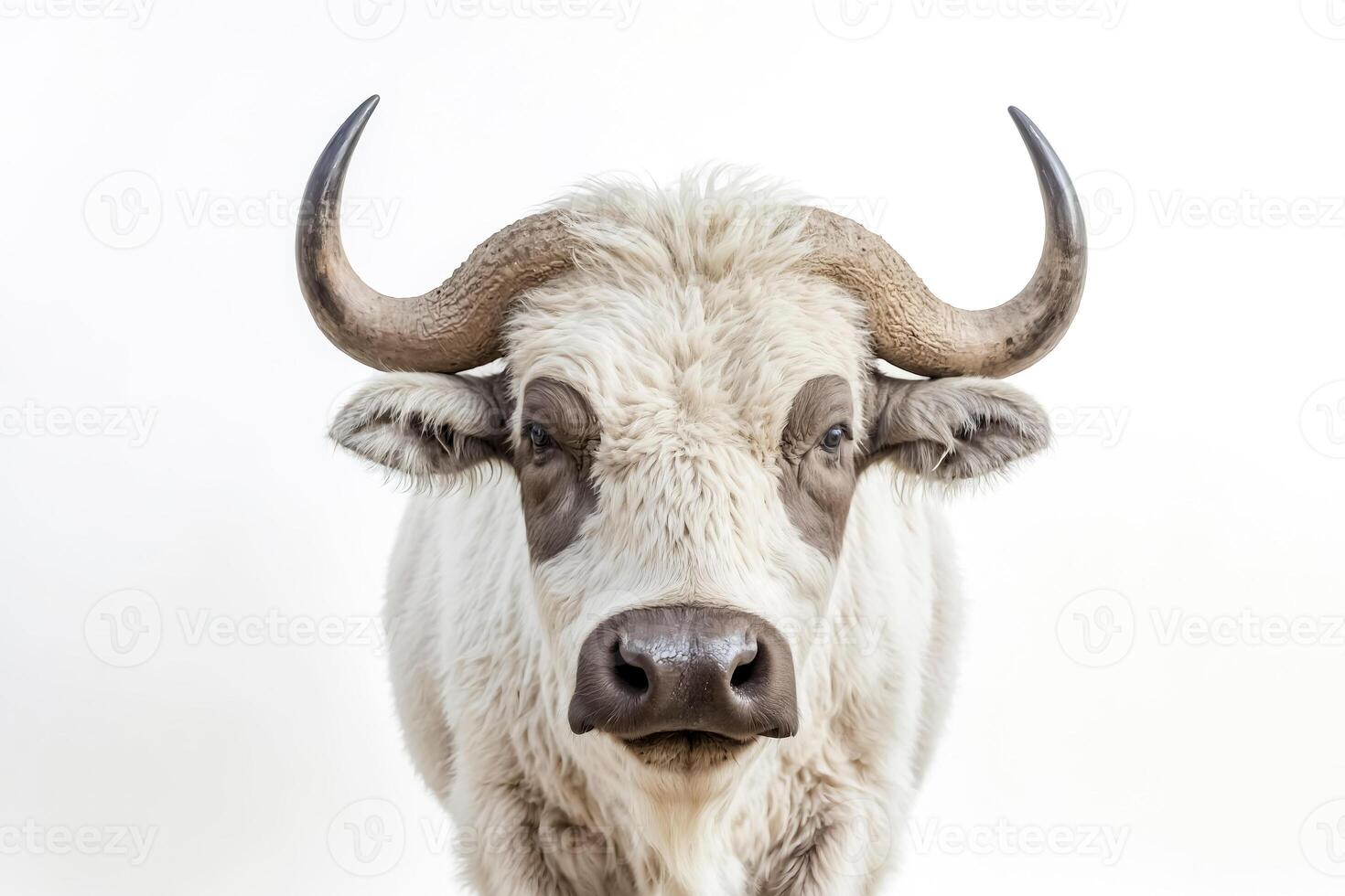 White Bull with Horns Looking at Camera photo