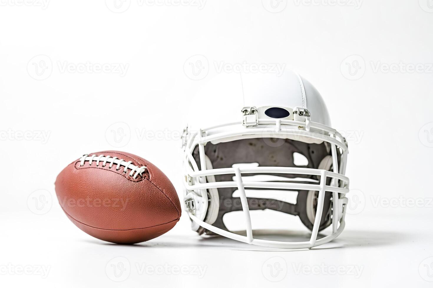American Football Helmet and Ball Isolated on White Background photo