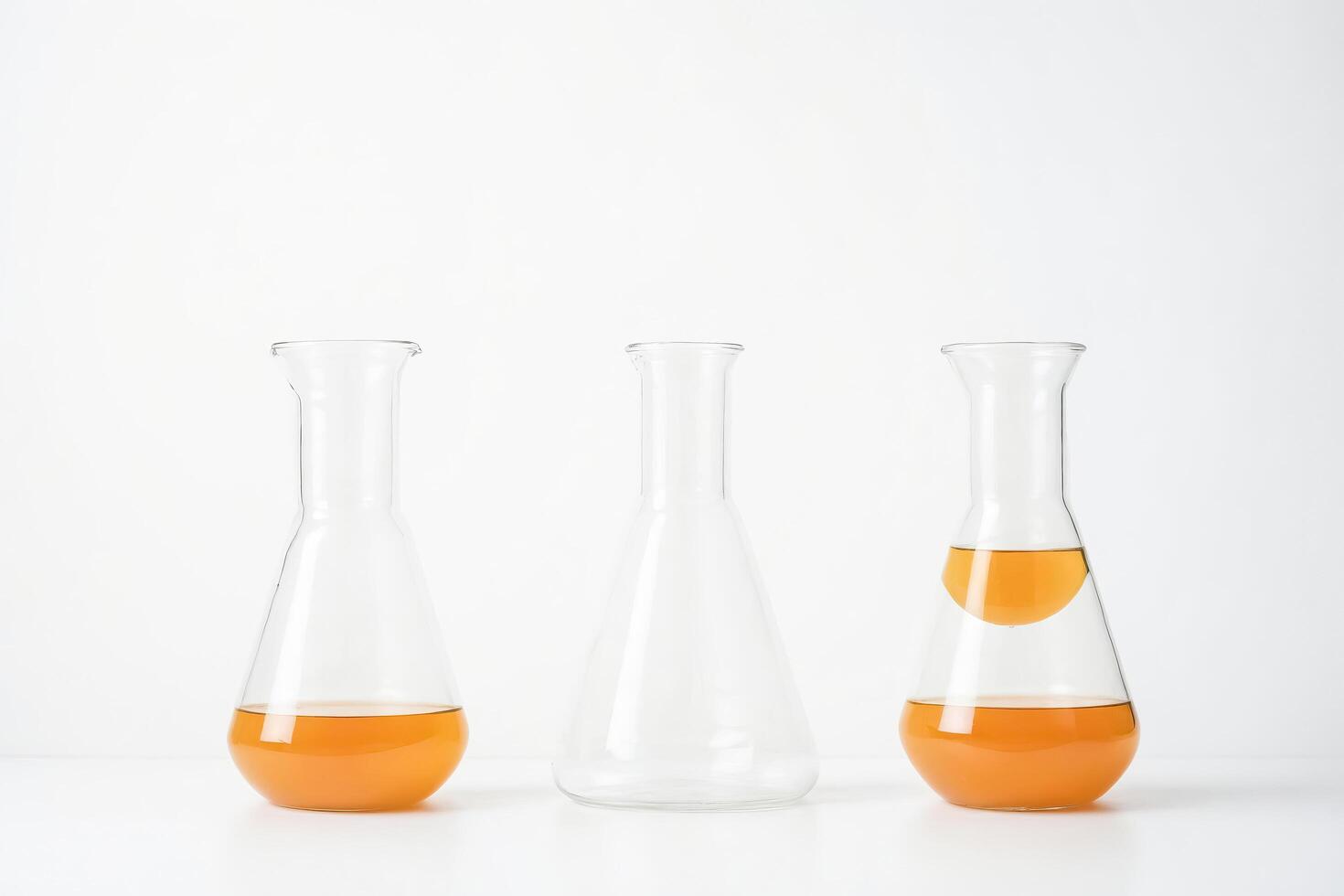 Three Erlenmeyer Flasks with Orange Liquid photo