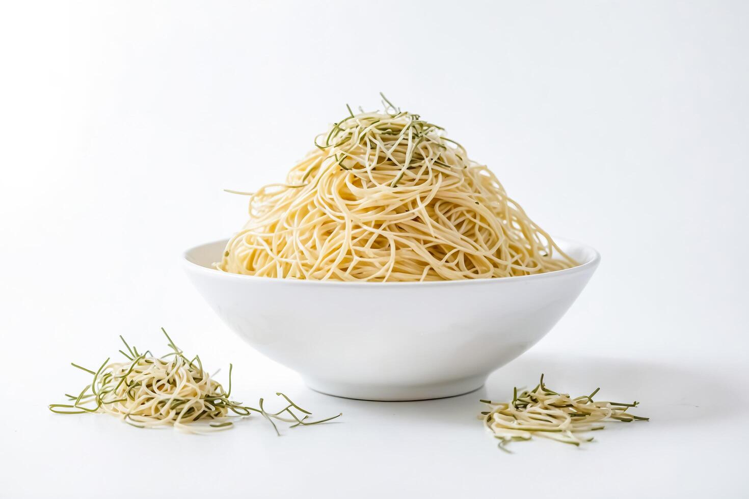 Close Up of a Bowl of Noodles with Green Herbs photo