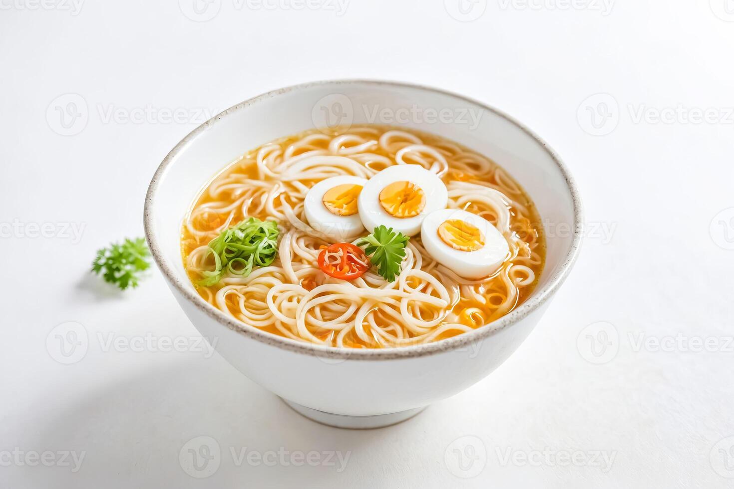 Close-up of a bowl of ramen with a soft-boiled egg photo