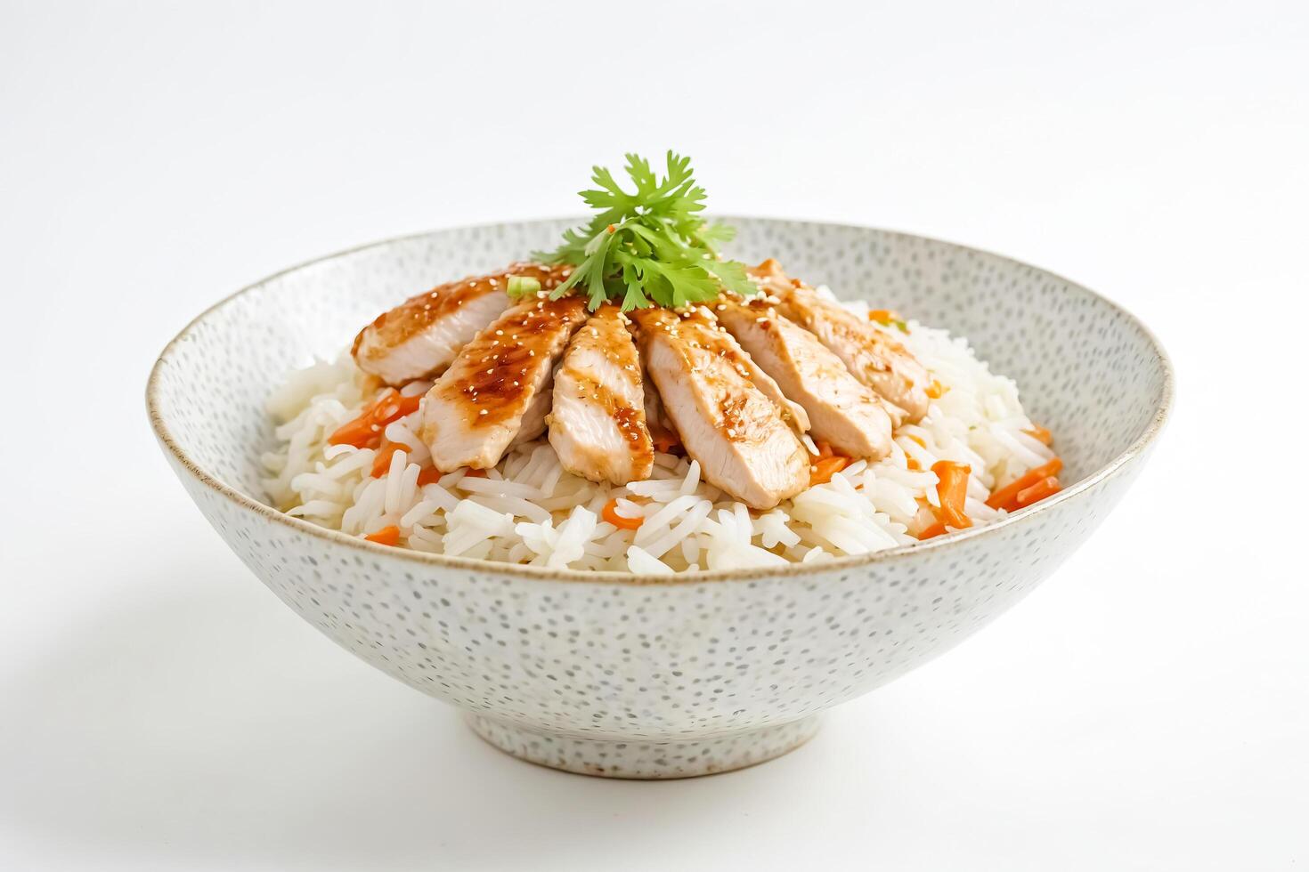 Grilled Chicken with Rice and Carrots in a Bowl photo
