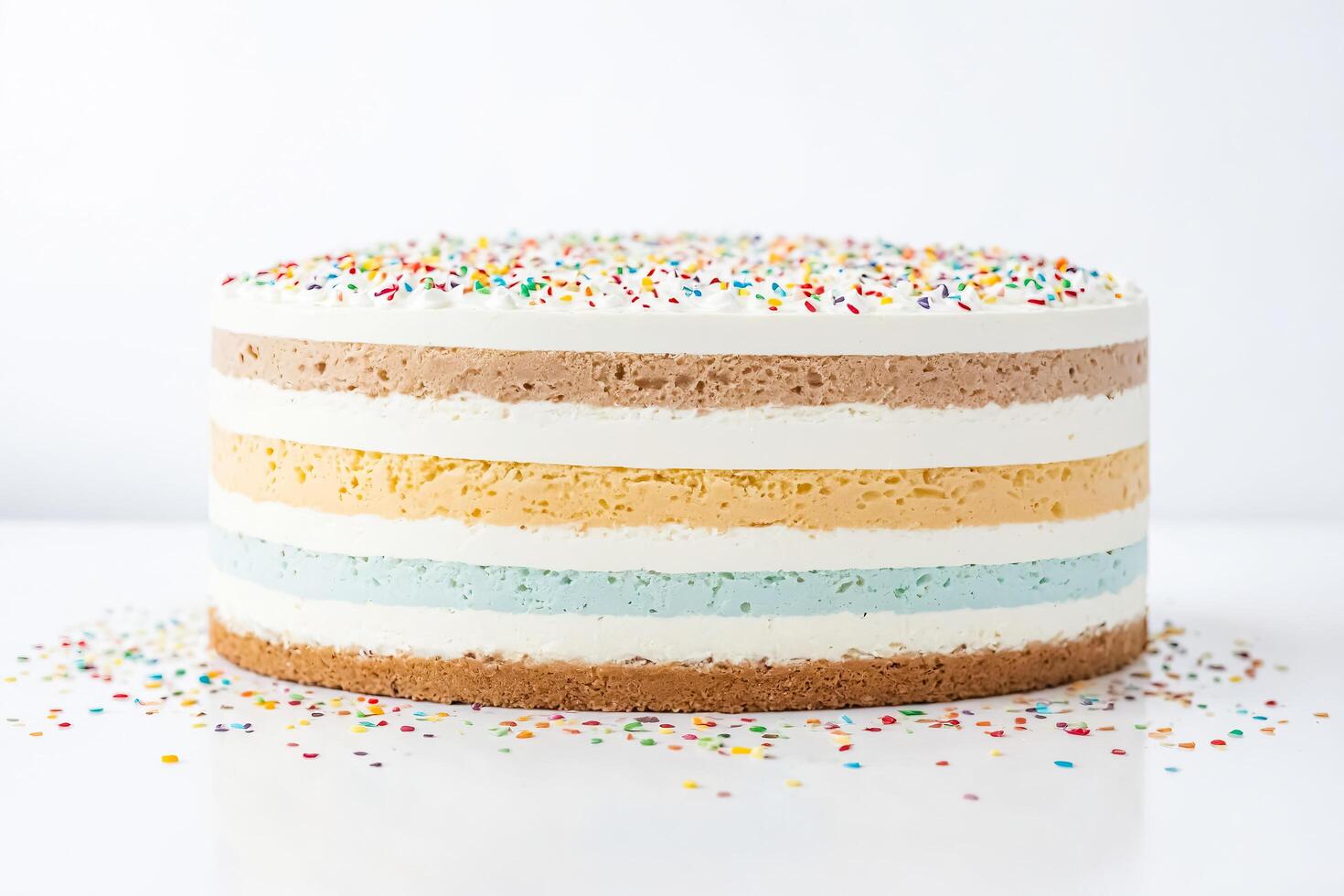 Layered Cake with Sprinkles on a White Background photo