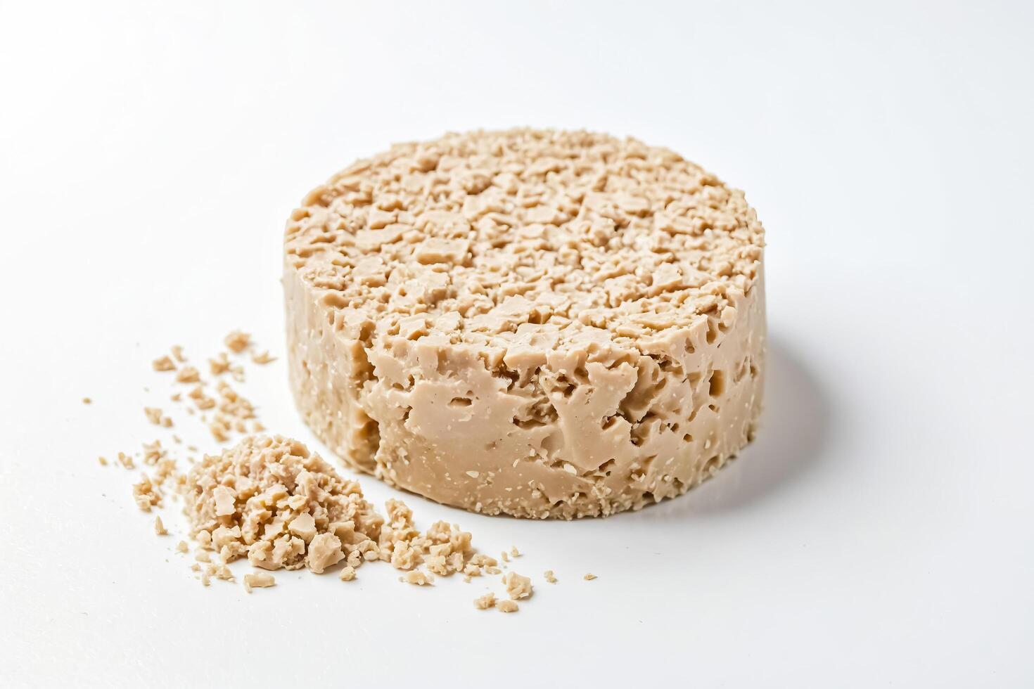 Round Block of Grated, Raw, Unrefined Coconut photo