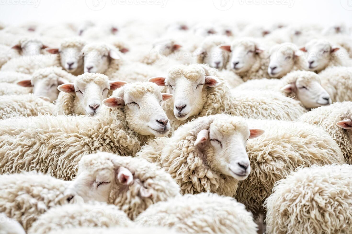 Close-up of a Flock of Sheep photo