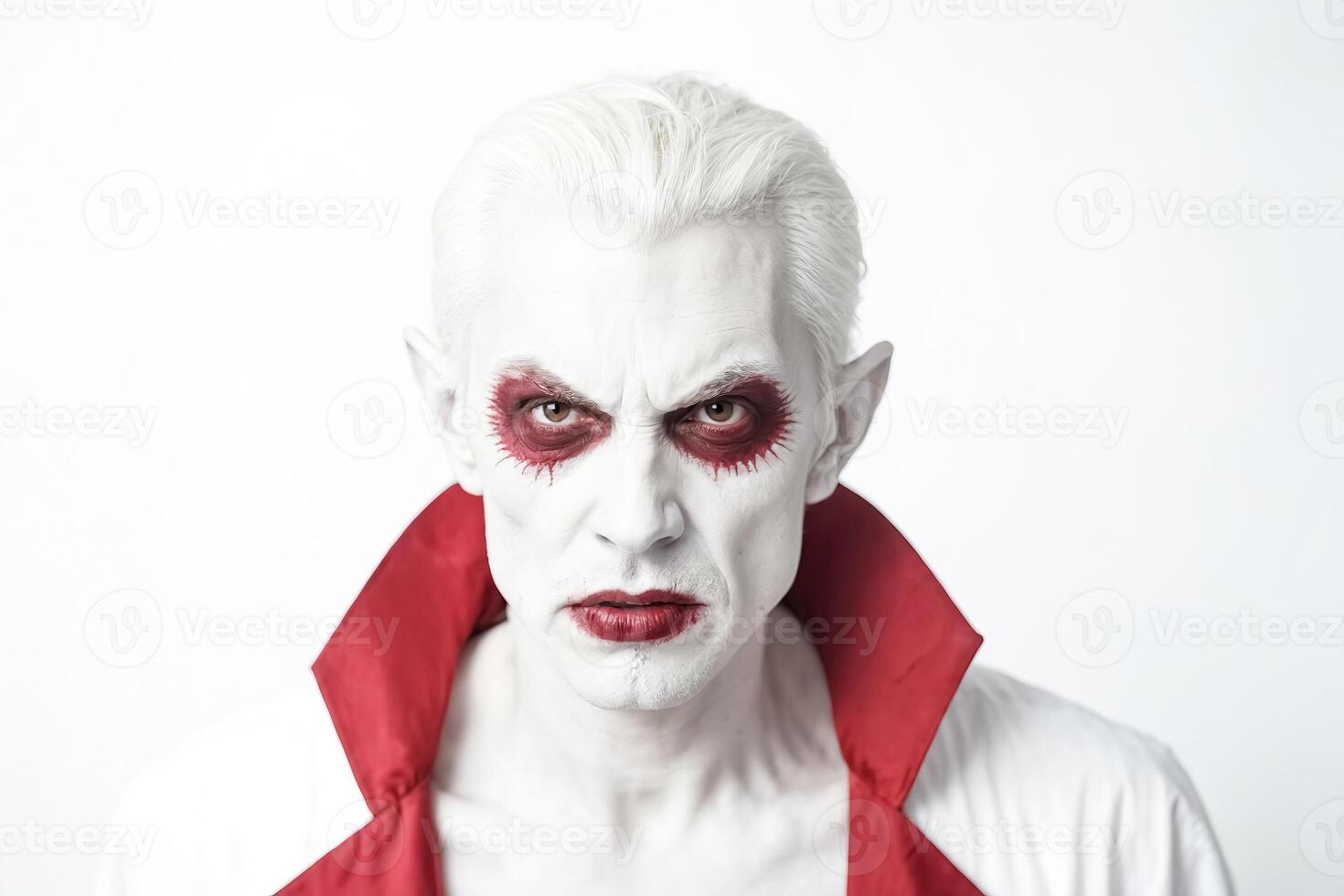 Man with White Face and Red Eyes photo
