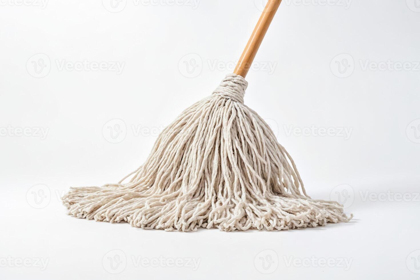 White Mop Head with Wooden Handle photo