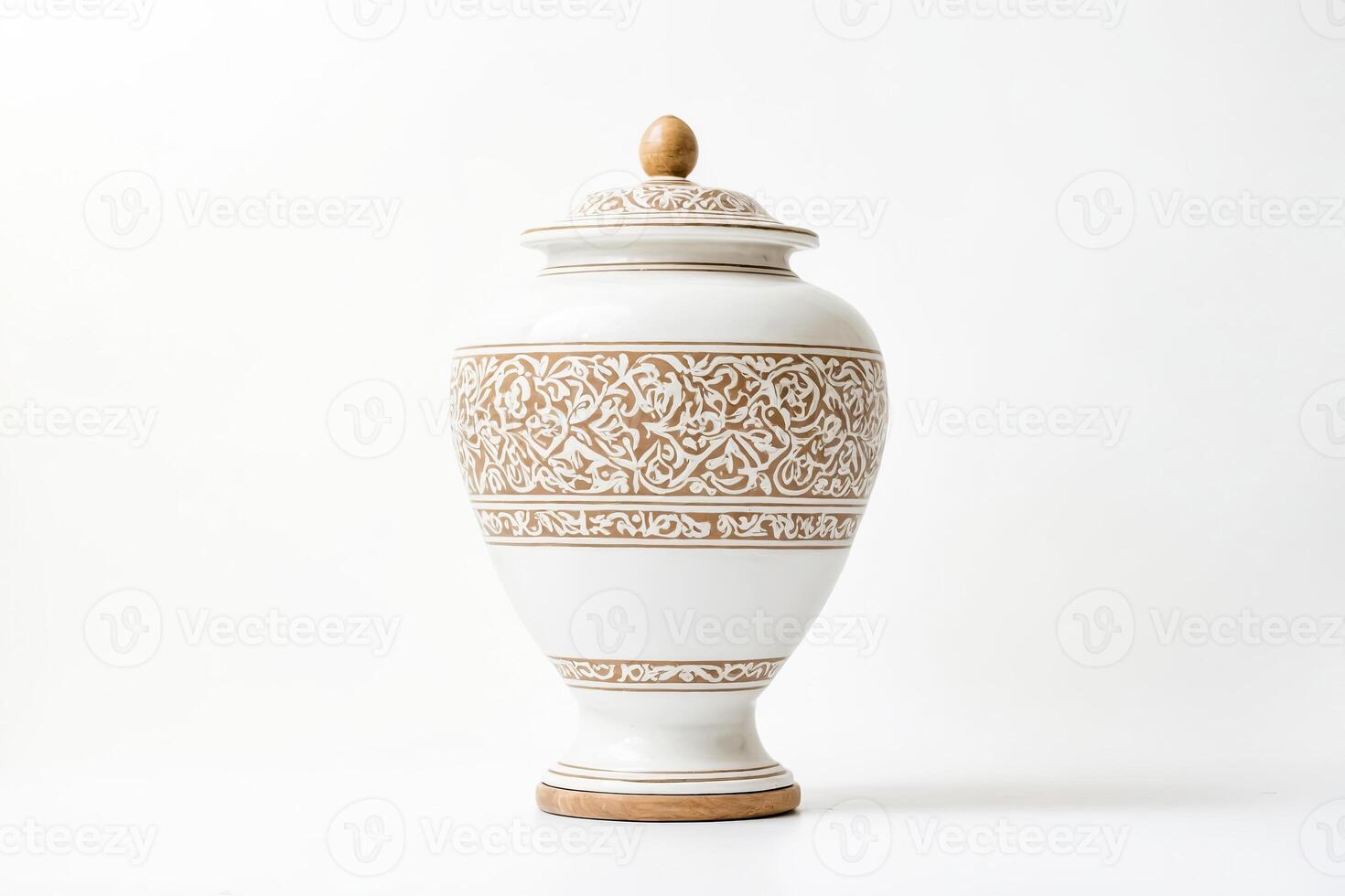White Ceramic Vase with Golden Floral Design photo