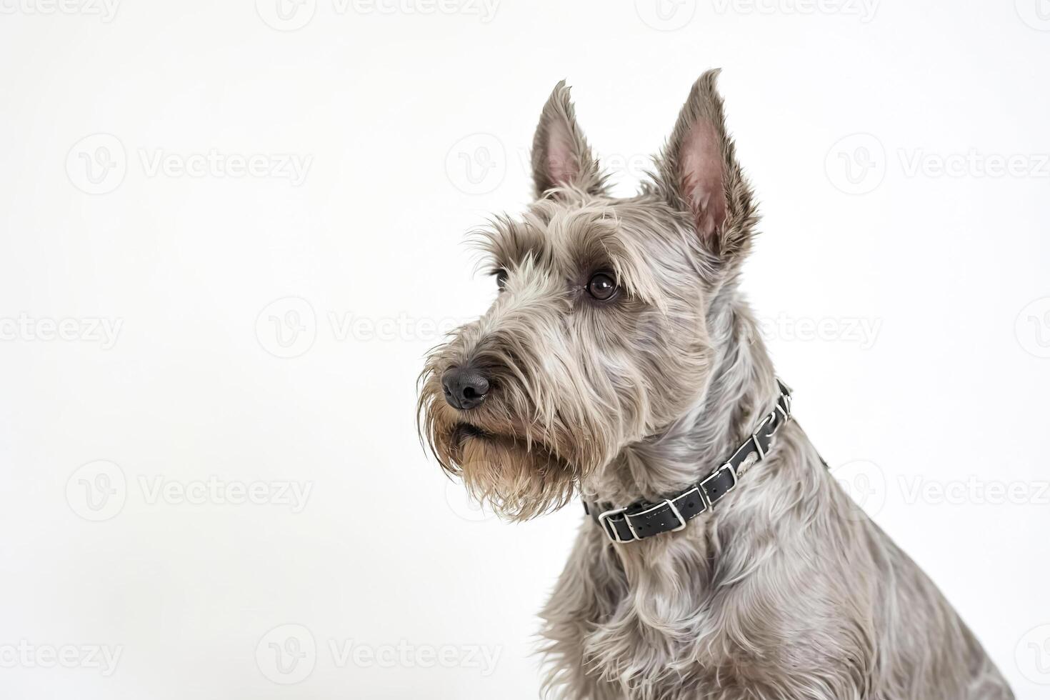 Close-up of a Miniature Schnauzer's Face with a White Background photo