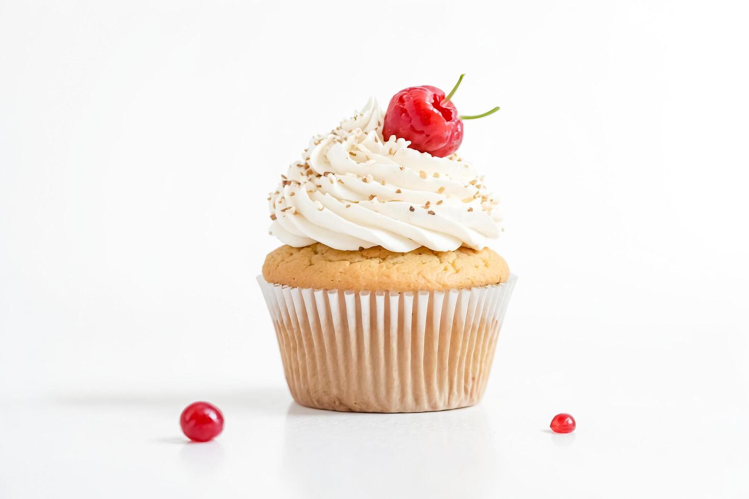 Single Cupcake with Red Berry Topper on White Background photo