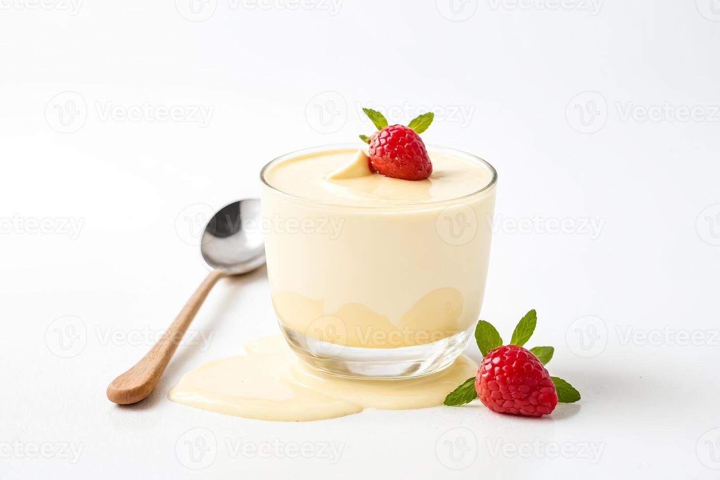 Creamy Custard with Raspberries and Mint photo