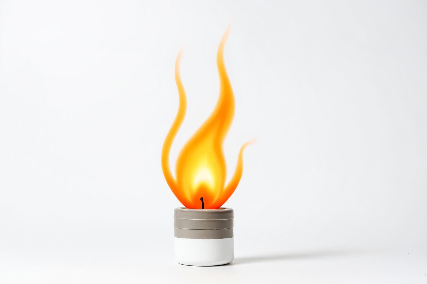 Single Candle with Flame on White Background photo