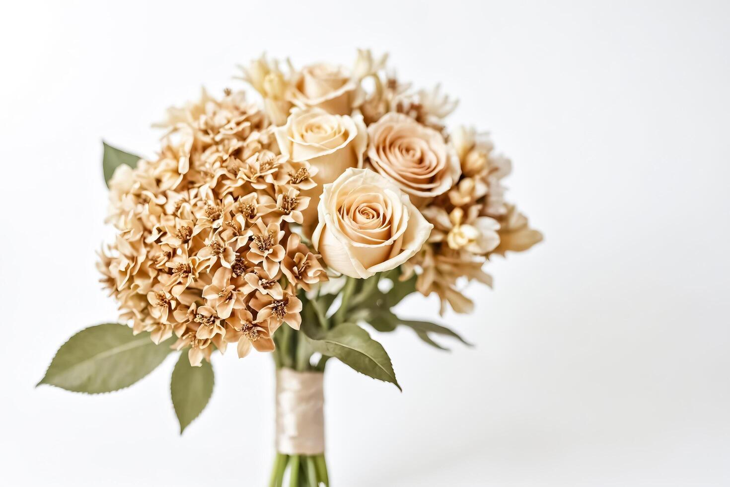 Beige Rose Bouquet with White Background photo