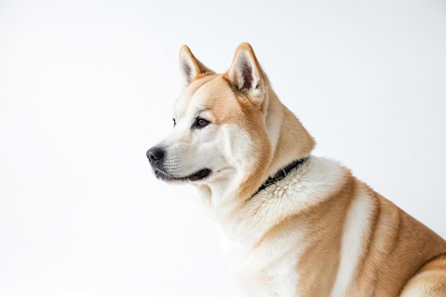 Close-Up Portrait of a Brown and White Akita Inu Dog photo