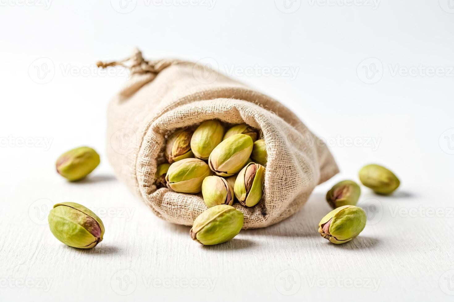 Pistachios in a burlap bag photo