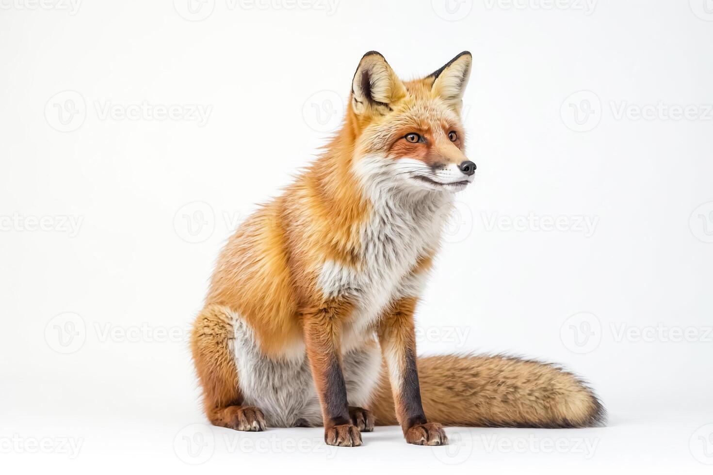 Red Fox Sitting on White Background photo