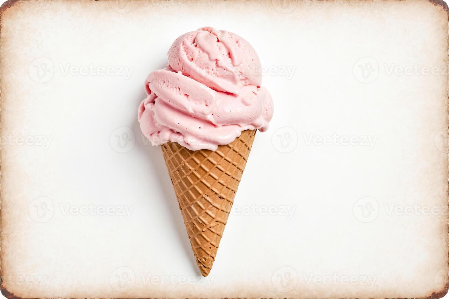 Pink Ice Cream Cone on Vintage Paper photo