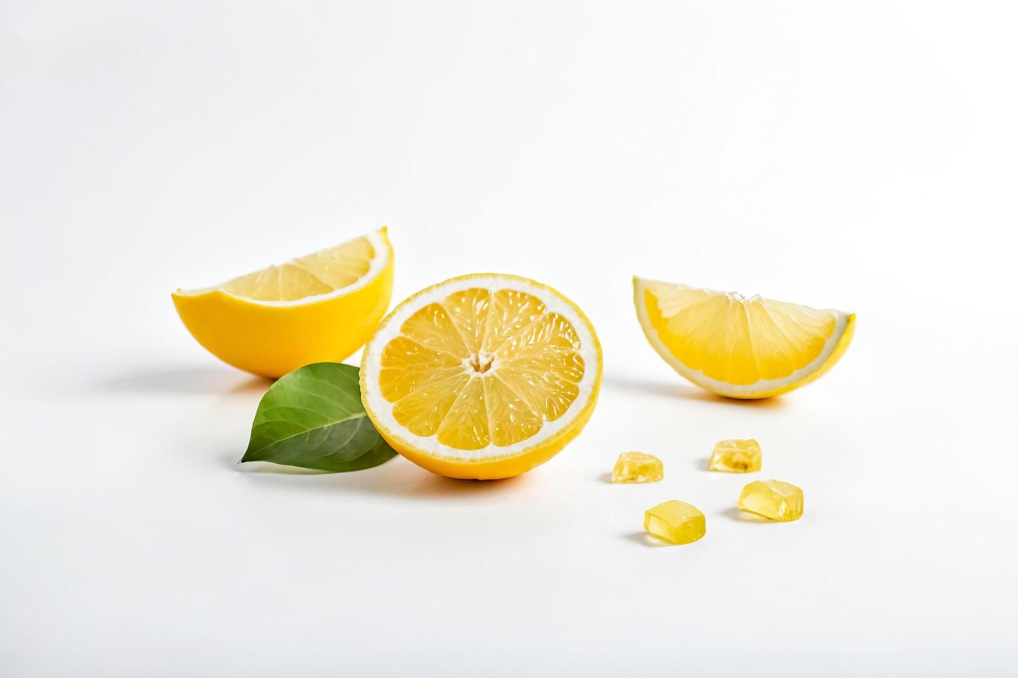 Lemon and Lemon-Flavored Candies on White Background photo