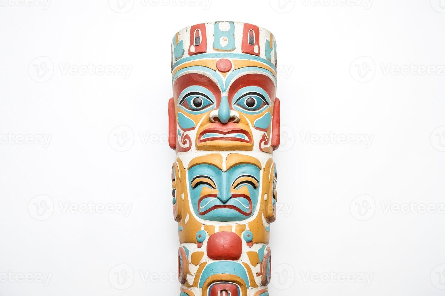 Colorful Totem Pole with Intricate Carvings photo