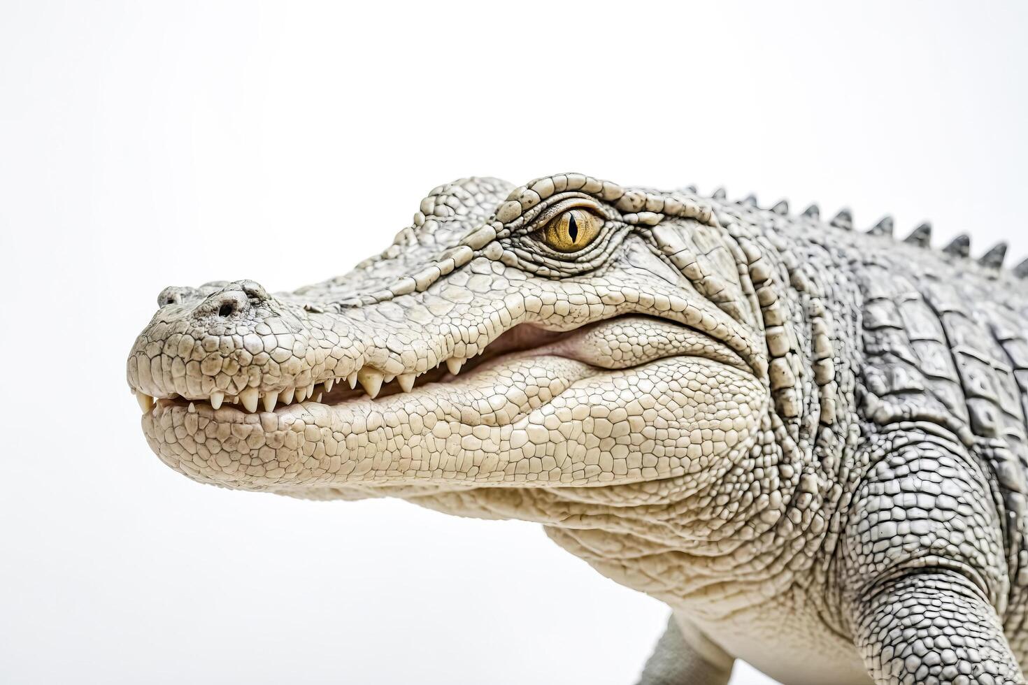 Close-up of an alligator's head with a white background photo