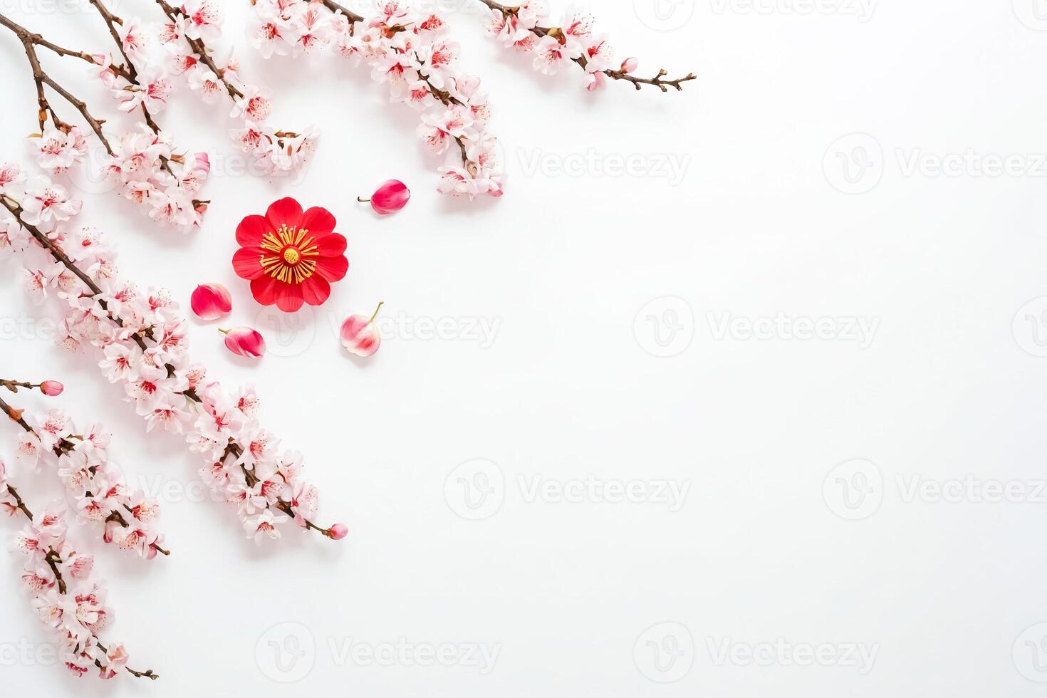 Pink Flowers and One Red Flower photo