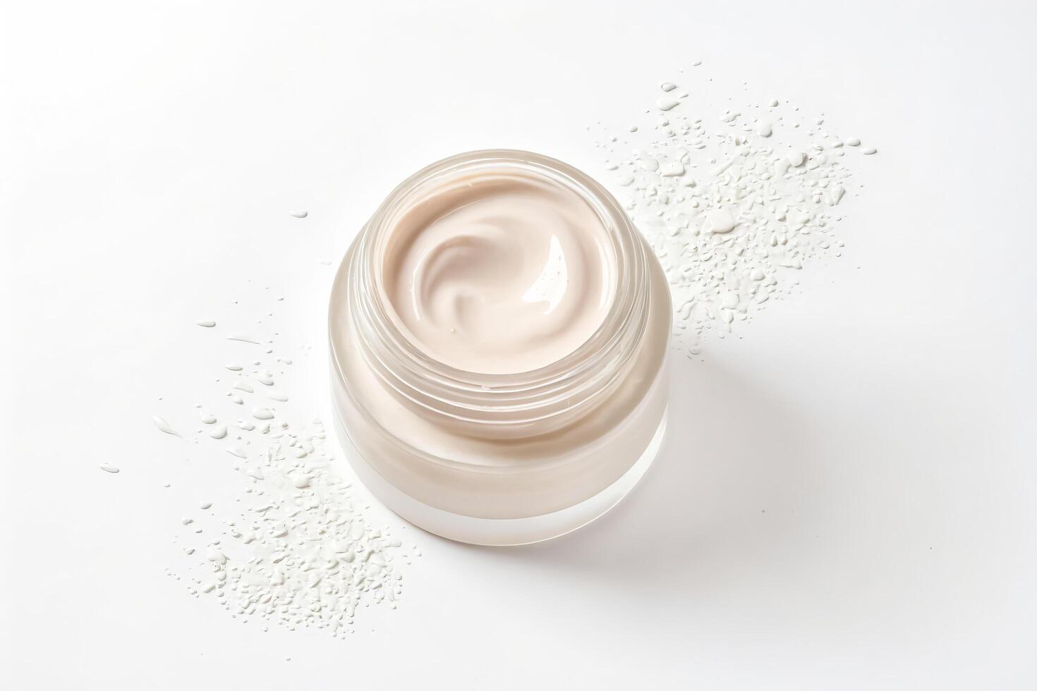 Close-up of a White Cream Jar with Swirls of Cream photo