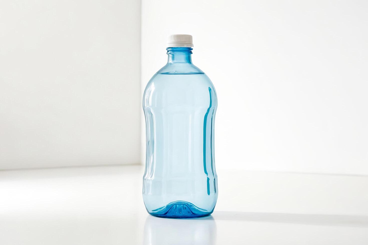 Blue Plastic Water Bottle on White Background photo