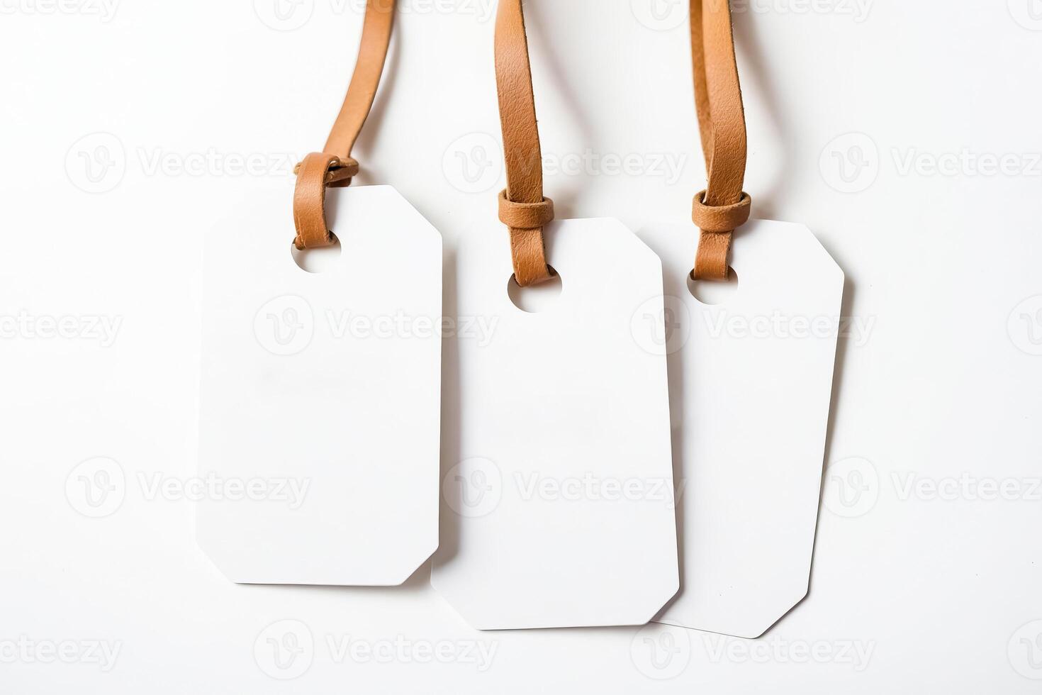 Three White Tags with Leather Laces photo