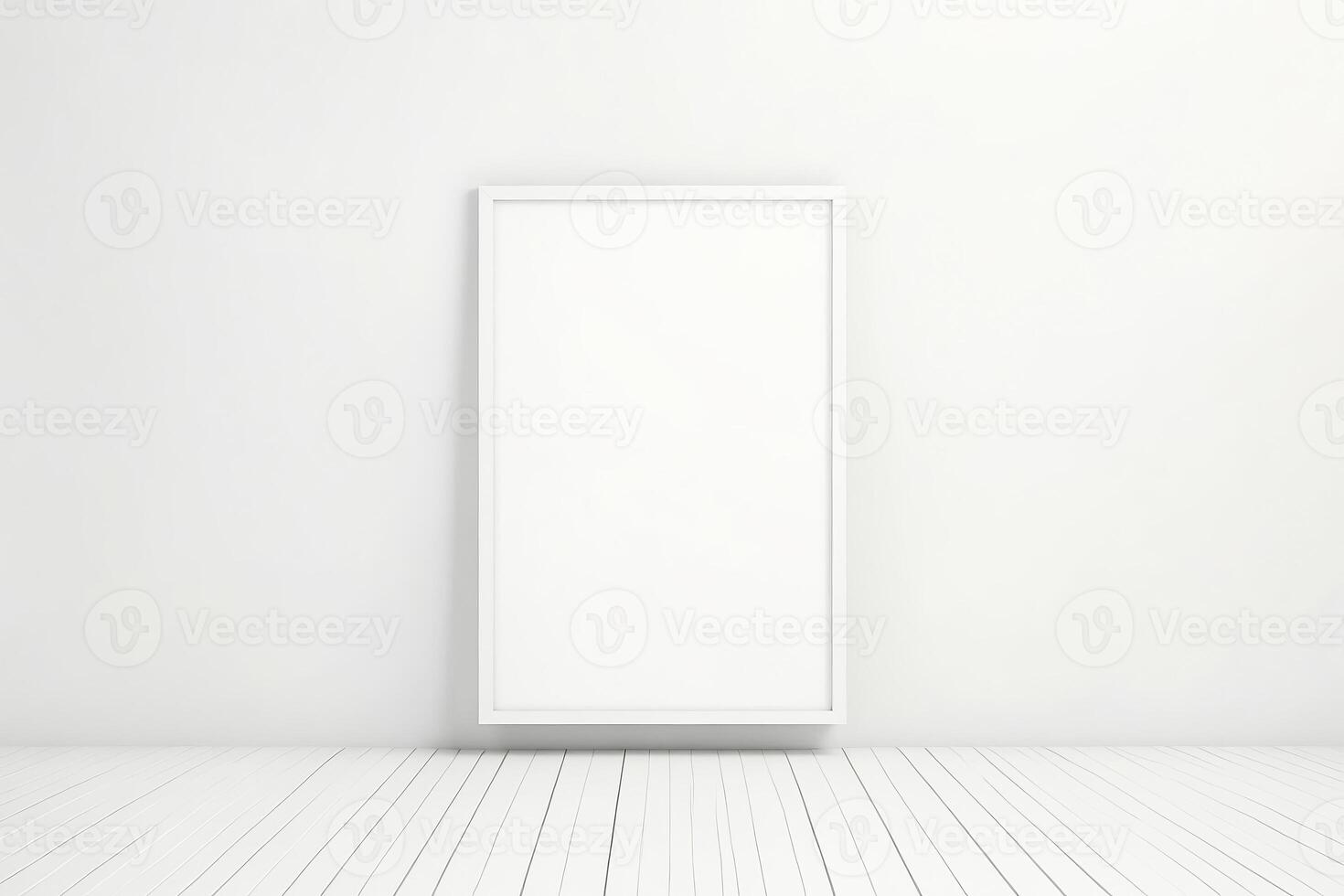 White Blank Frame Mockup on a White Wooden Floor photo