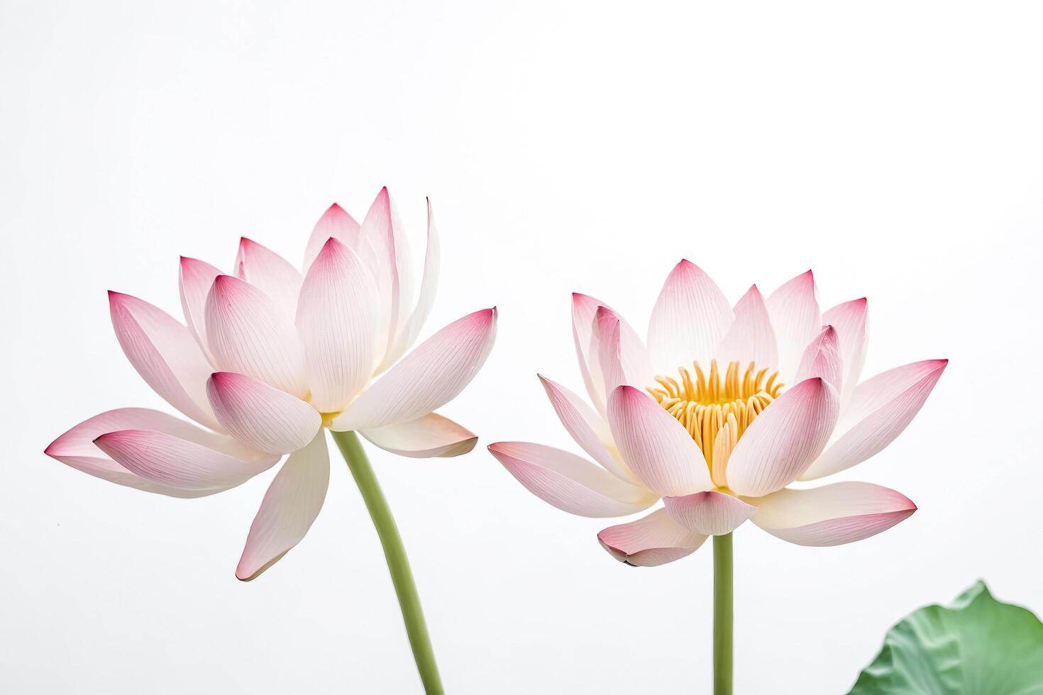 Two pink lotus flowers with white background photo
