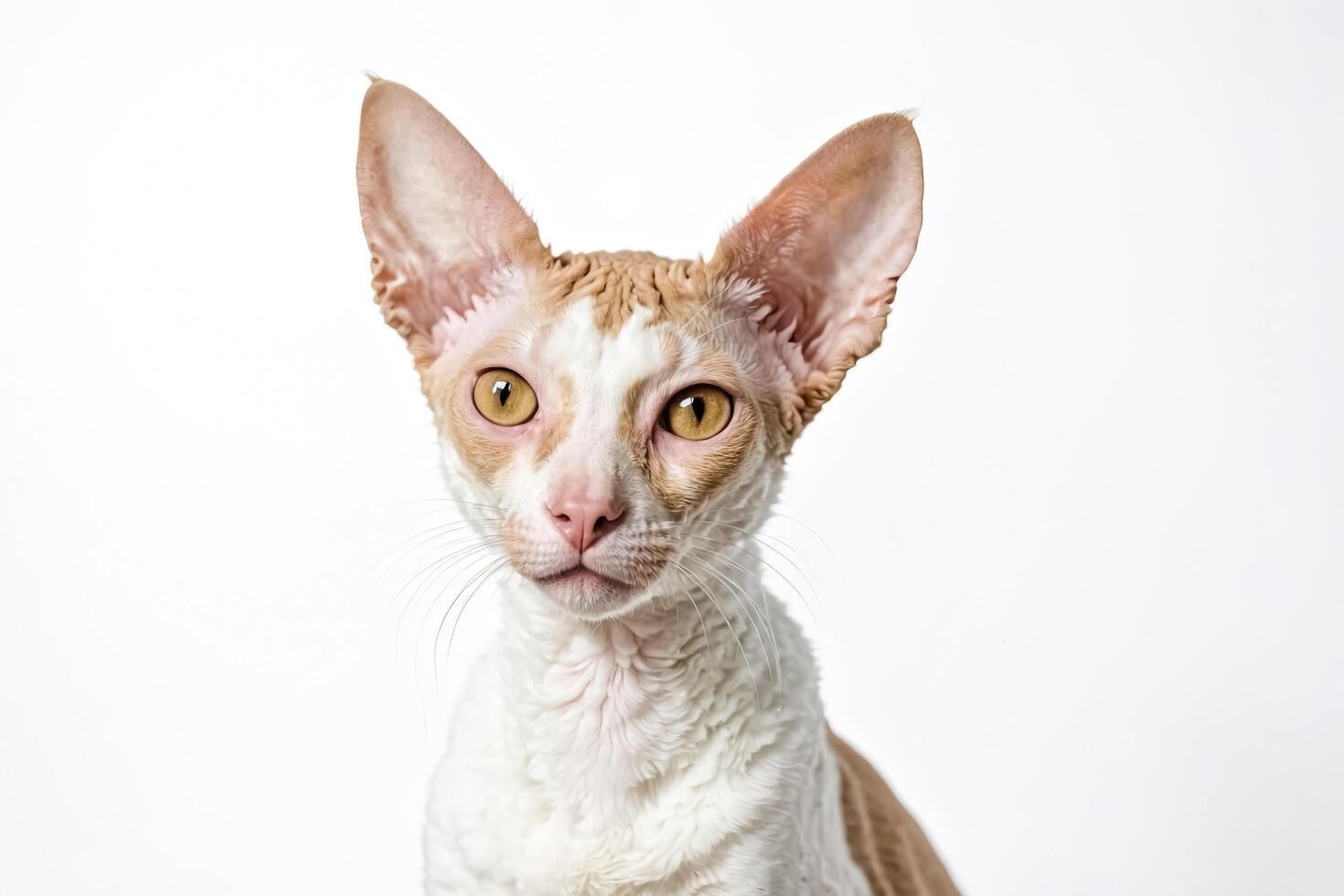 Portrait of a Cornish Rex Cat with Big Yellow Eyes photo