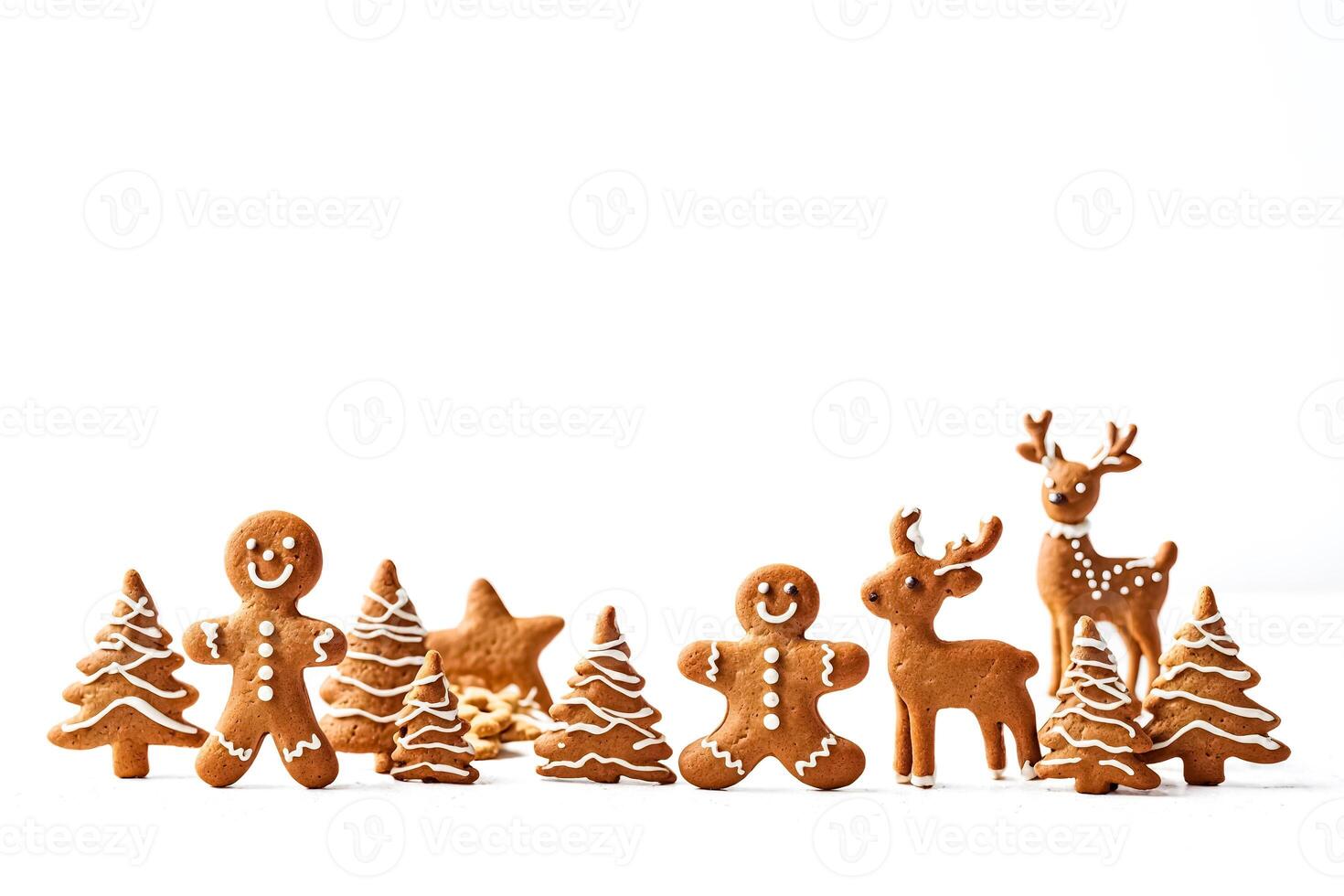 Christmas gingerbread cookies on white background photo