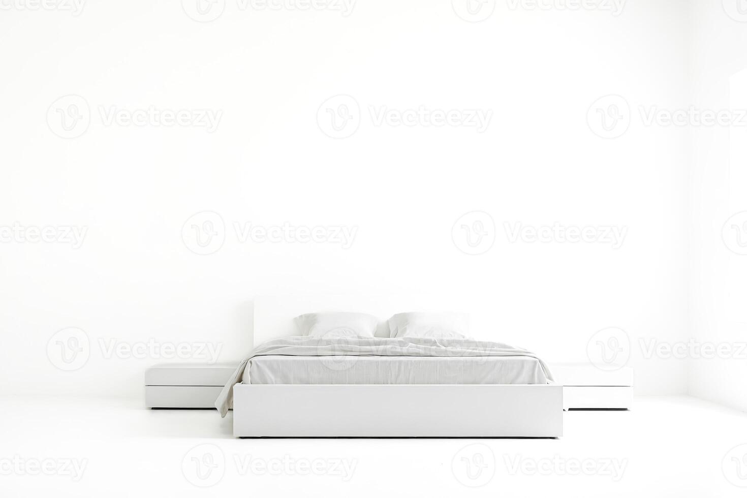 White bed with two nightstands in a white room photo
