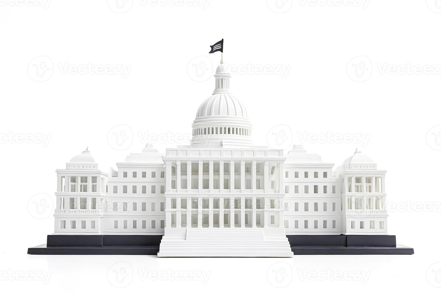 White Model of the US Capitol Building with Black Flag photo