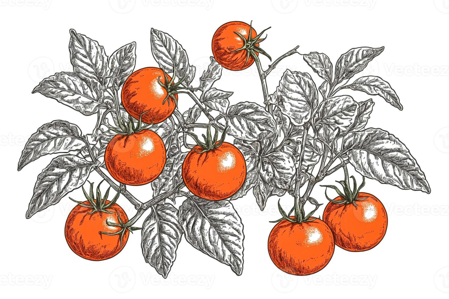 Hand Drawn Illustration of Tomatoes on the Vine photo