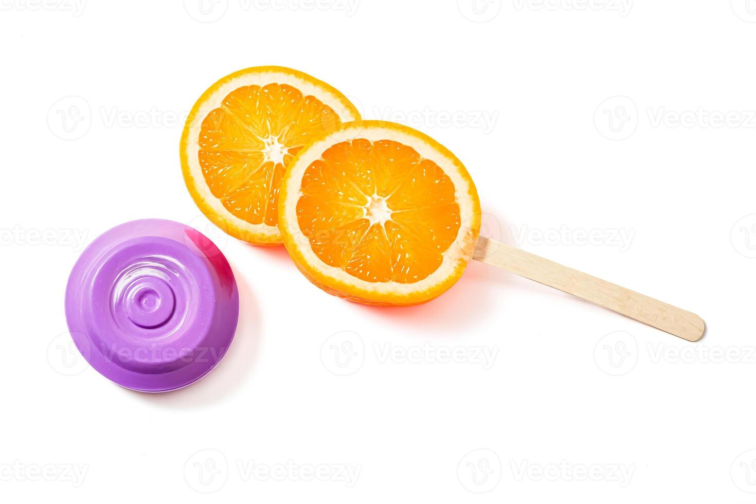 Orange Slice Popsicle on White Background photo