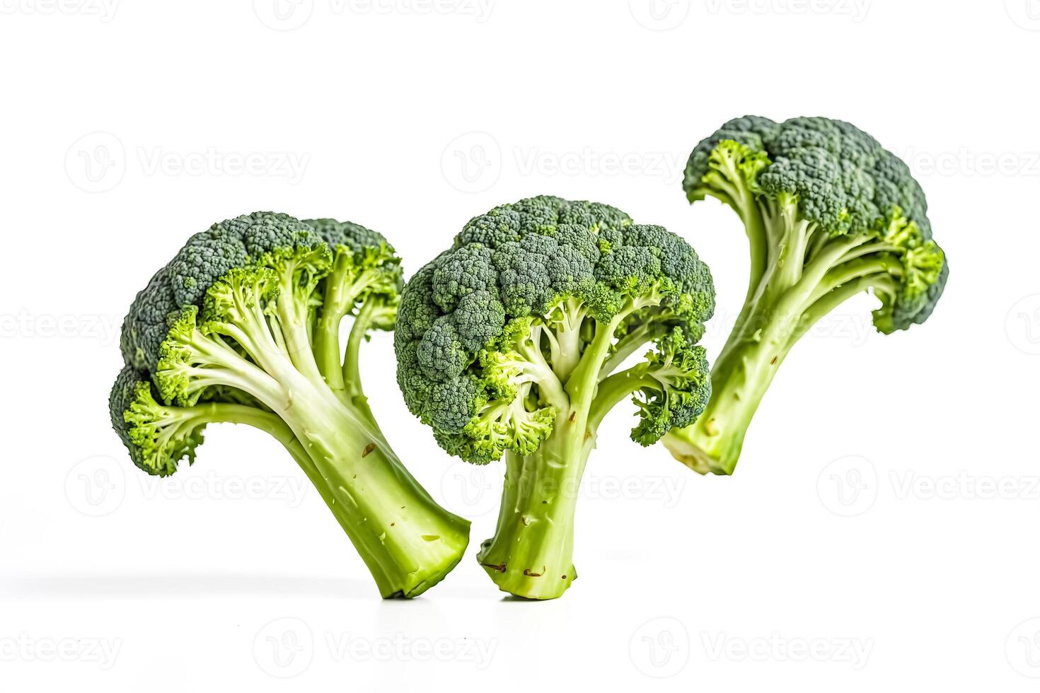 Three broccoli florets isolated on white background photo