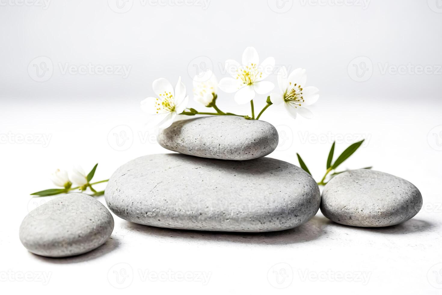 Spa stones with white flowers photo