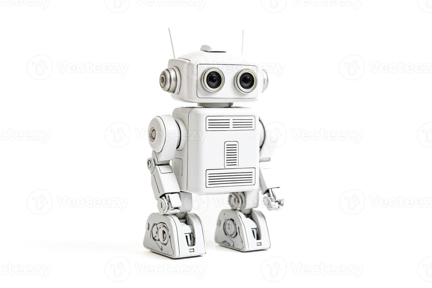 White Robot Toy Isolated on White Background photo
