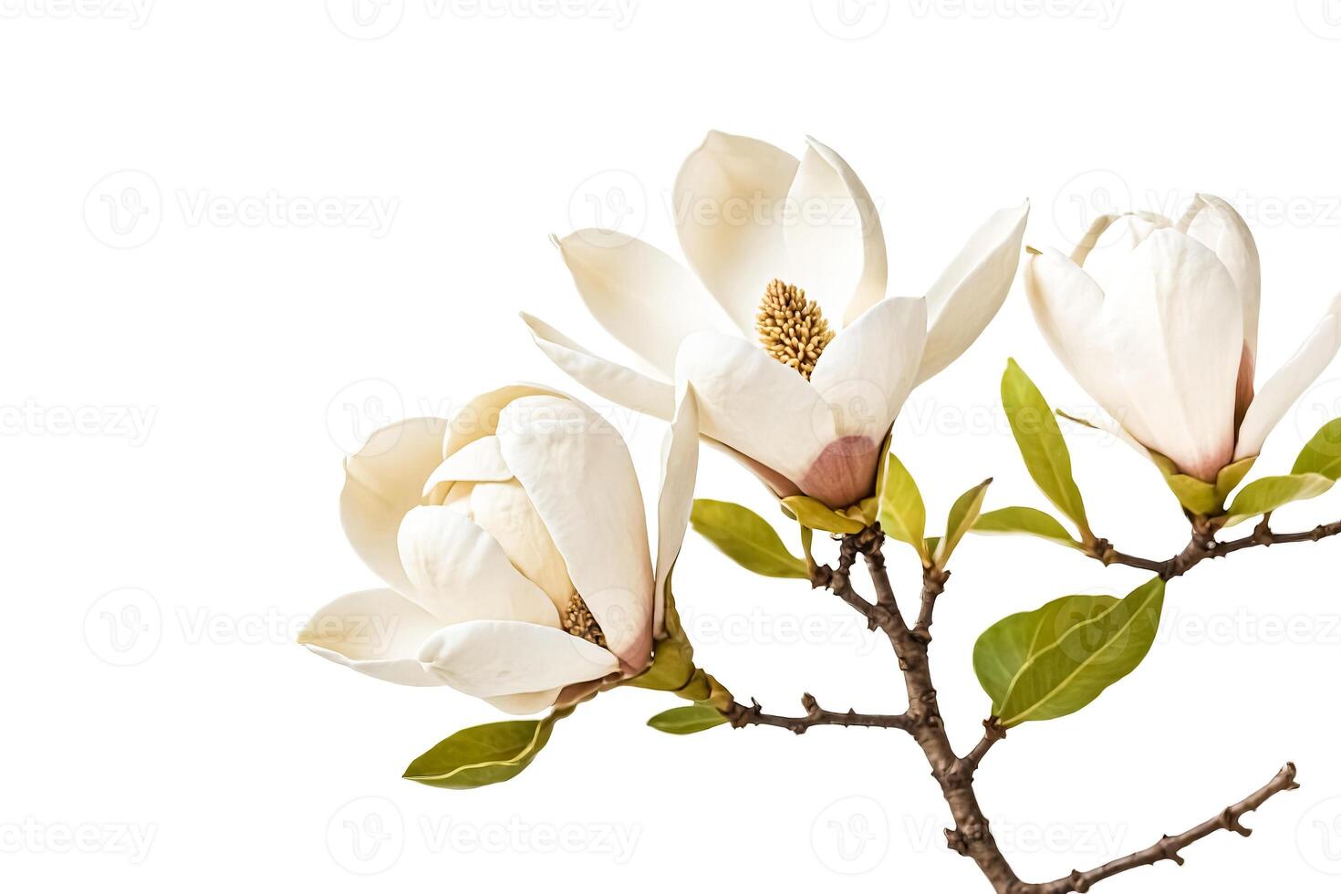 White Magnolia Flowers Isolated on White Background photo