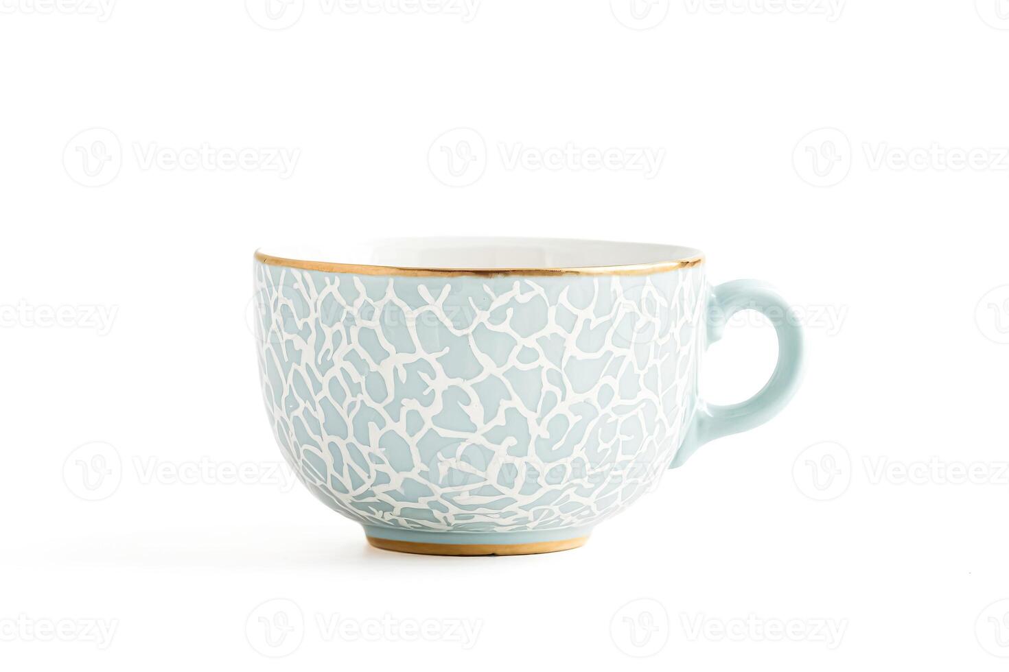 Blue Teacup with White Crackle Pattern and Gold Rim photo