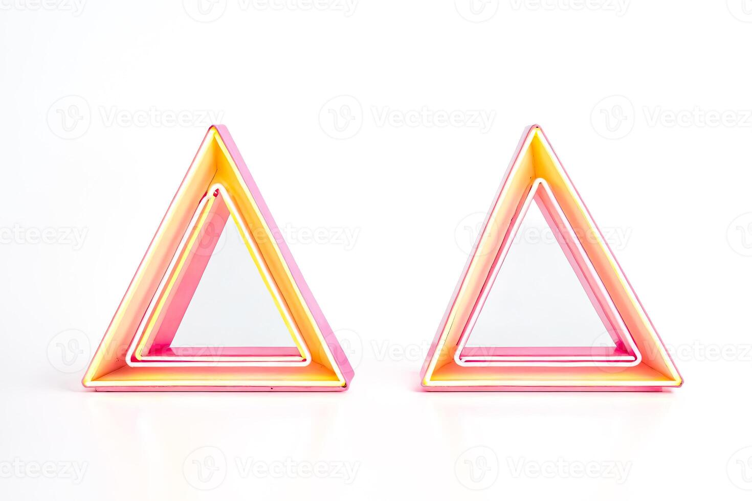 Pink and yellow neon triangle frame photo