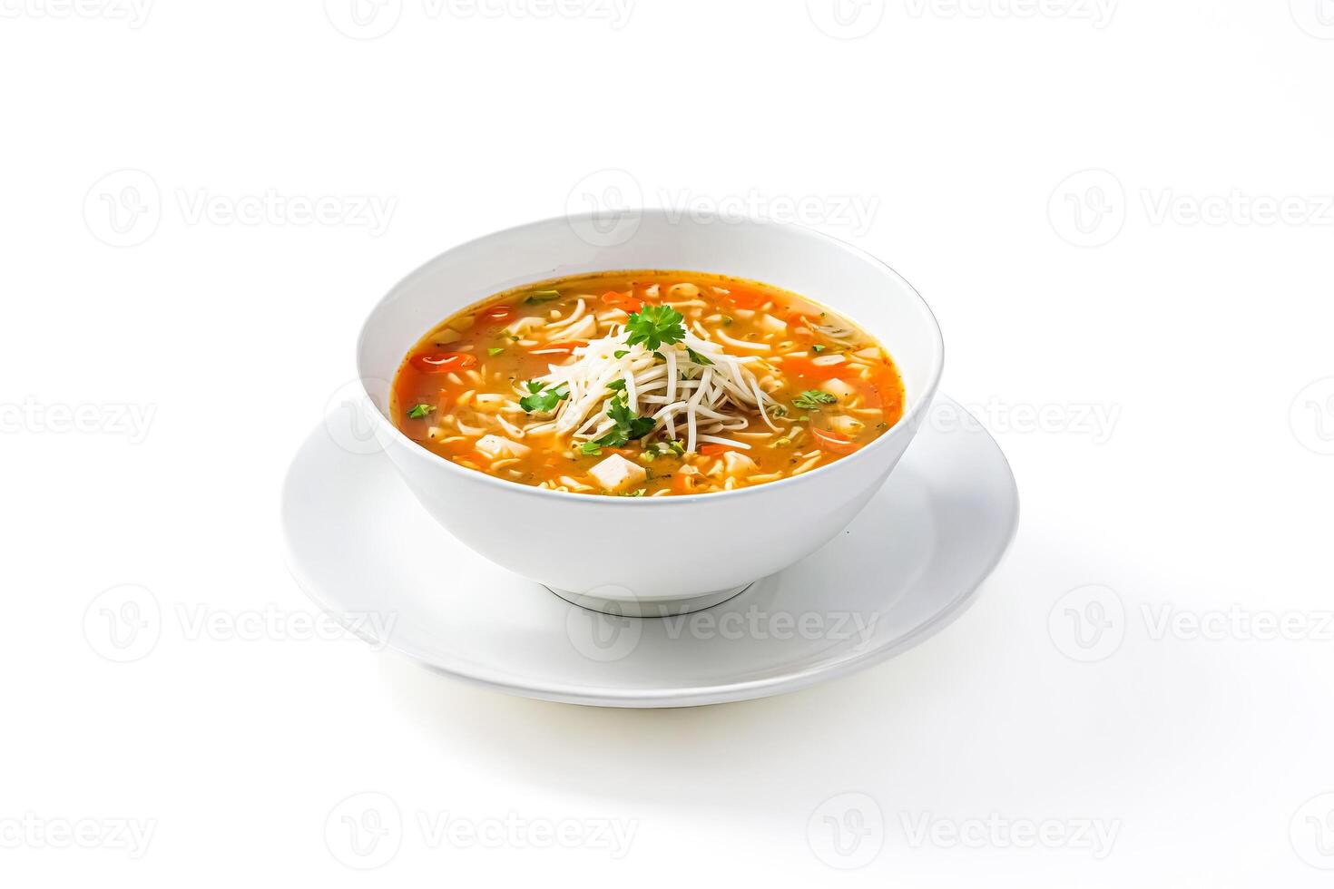 Bowl of soup with noodles and vegetables photo