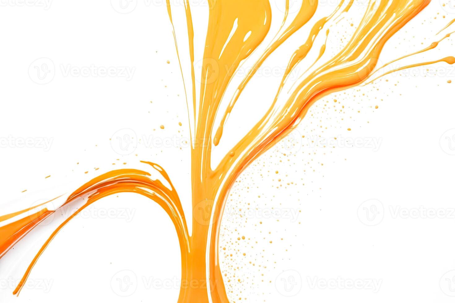 Abstract orange liquid splash with droplets photo