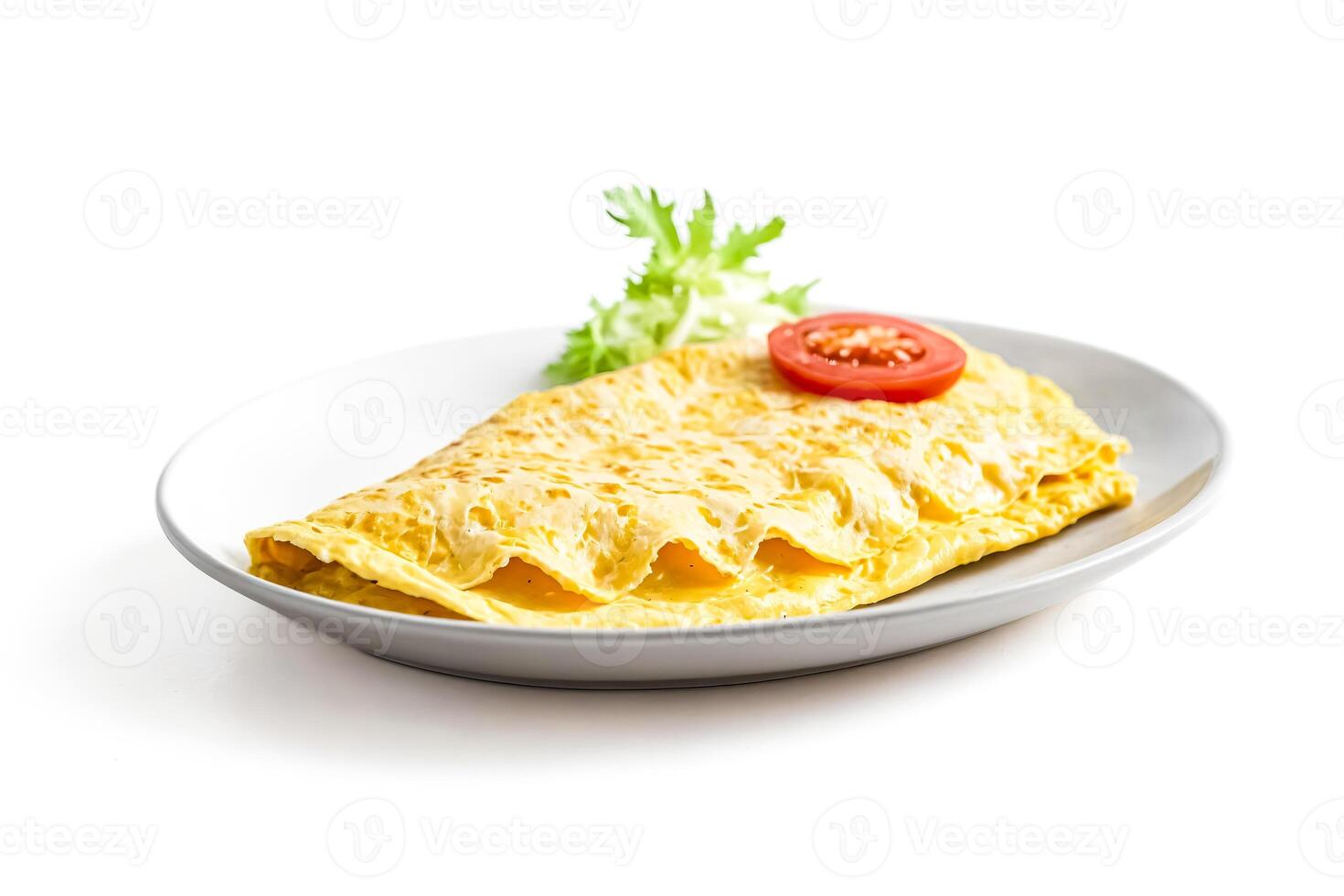 Omelet with Tomato and Salad on Plate photo