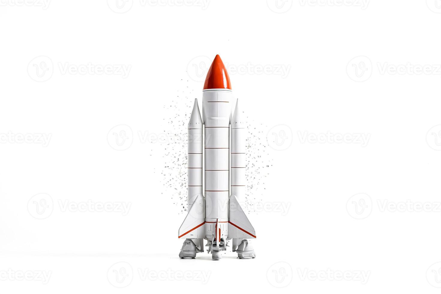 White Rocket with Red Nose Cone Ready for Launch photo
